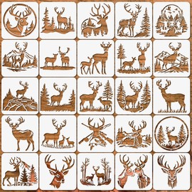 Deer Stencils for Painting – 25pcs Reusable 6"x6" Animal Templates for DIY Crafts on Wood, Walls Art Fabrics Canvas Scrapbook