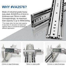 VADANIA 44" Industrial Grade Heavy Duty Drawer Slide Without Lock #VA2576, 3" Widening Up to 361lb Load Capacity, 3-Fold Full Extension, Ball Bearing, Side Mount, 1-Pair