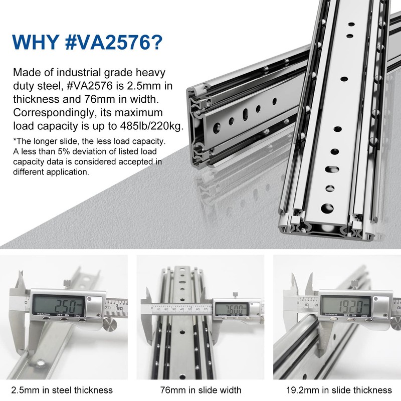 VADANIA 44" Industrial Grade Heavy Duty Drawer Slide Without Lock