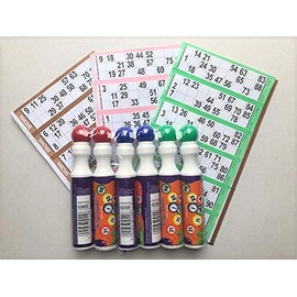 Funx Bingo Dabbers 6 Large 43ml with 3 books of bingo cards each containing 18 games (2 each of Red, Green, Blue - non leak design)