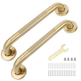 sunzone 2 PCS Bathroom Grab Bars Handle, 12-inch Anti Slip Grab Bars, Gold Chrome SUS 304 Stainless Steel Bathroom Shower Handles,Safety Hand Rail Support, Grab Bars for Senior Handicap Elderly