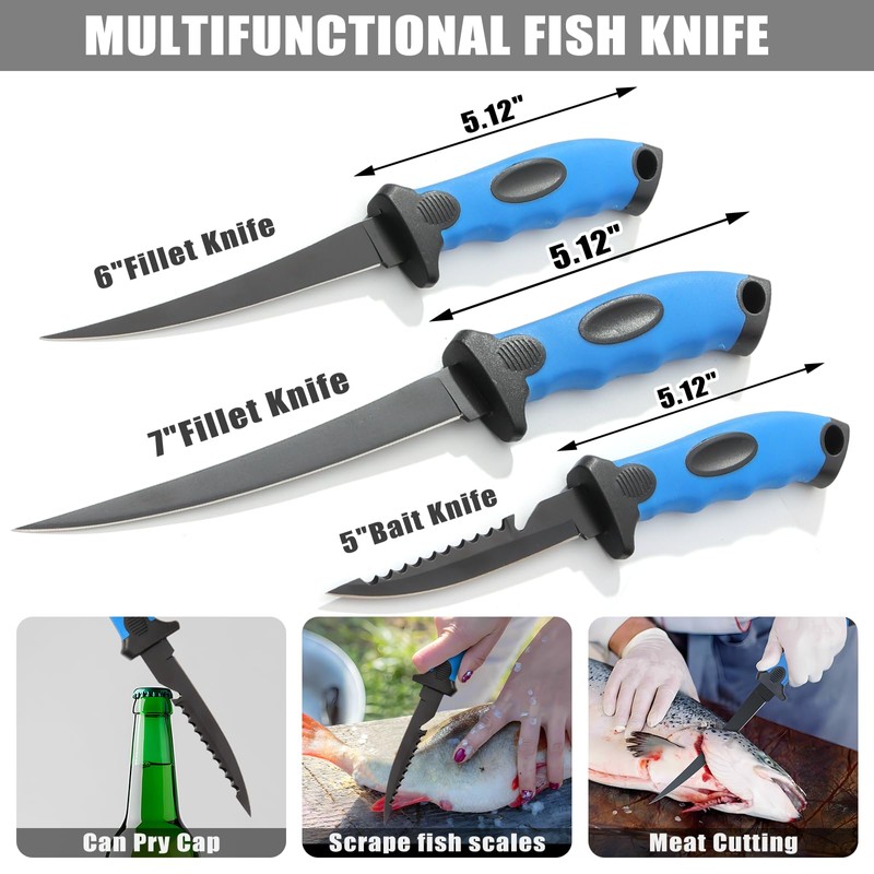 GPUSFAK 10 Pieces Fillet Set, Stainless Bait Knife With Sharpening