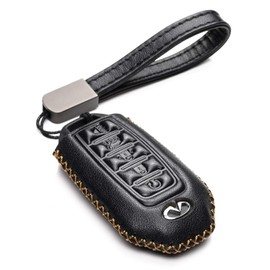 Vitodeco Leather Smart Key Fob Case Cover Protector Compatible for 2018-2025 Infiniti QX60, QX50, 2022-2023 Infiniti Q50, Q60, 2023-2025 Infiniti QX55 (5-Button, Black)