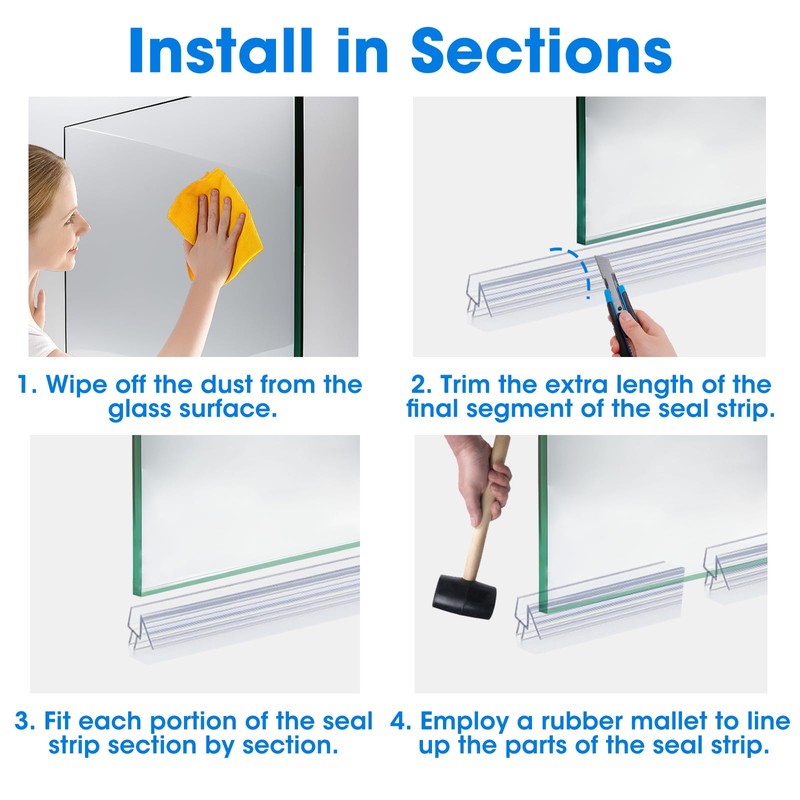 39 inch Shower Door Bottom Seal, 6 Pack Frameless Glass