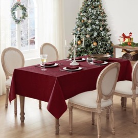 Softalker Red Tablecloths Christmas Tablecloth Rectangular 140x280 cm (55x110 inch) Faux Linen Table Cloths Wipeable Tablecloths Large Dinng Table Cover for Xmas New Year Coffee Outdoor Party Spring