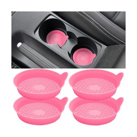 Mandark Car Cup Holder Coasters, Non-Slip Silicone Vehicle Insulation Drink Mat, Waterproof Sift-Proof Spill Recessed Automotive Interior Cup Insert Pad Accessories, Universal Fit (Pink)