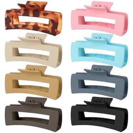 EUARD Broches Grandes para Cabello de 4.1 Pulgadas - 8 Piezas de Segueta Cuadrada para Cabello Grueso - Broches de Acrílico Tipo Banana - Accesorios para Mujeres y Niñas - Tamaño Regular