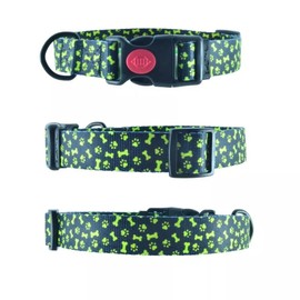 Fluoreszierendes Halsband Hund Gurt 25mm Breit Große Hunde, Hundehalsband Mittelgroße Hundehalsband Verstellbar Paw&Bone Style Series (Halsumfang 35 bis 42cm Gurt 25mm, Neon Fetch Black)