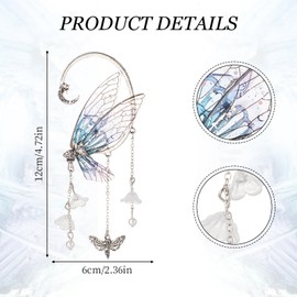 NICENEEDED Elf Fairy Ear Cuff, Butterfly Wing Tassel Elven Ear Clips Mermaid Ears Princess Dangling Ear Clips Wraps, Non Piercing Earrings for Women Cosplay Party Costume
