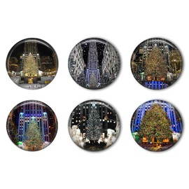 Rockefeller Center Christmas Tree - Christmas in New York Refrigerator Magnet Set of 6 Large 1.25" Round Magnets
