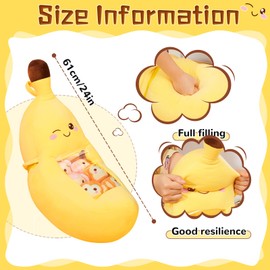 Cute Throw Pillow Stuffed Banana Toys Kawaii Banana Plush Avocado Stuffed Animal Carrot Removable Fluffy Creative Gifts Cat Paw Dinosaur for Teens Adults Birthday Wedding Party Supplies (Banana)