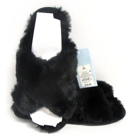 Cat & Jack Youth Big Girls Black Brooklyn Crossband Faux Fur Slippers LARGE 4/5