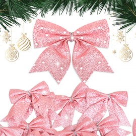 24 pcs Small Pink Glitter Bows for Christmas Tree Decoration Christmas Decorative Bows Christmas Tree Bow Christmas Bows Decorative Xmas Decor Wreath Ornament