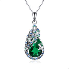DAYLINLOVE Peacock Necklace 925 Sterling Silver Emerald Zircon Peacock Pendant Necklace Green Peacock Jewelry Gifts for Women Girls Mother Peacock Lover