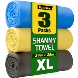 3 Pack Premium Shammy Cloth for Car Drying, 34”x25” Chamois Towel for Car, Super Absorbent Shammy Towel for Car, Reusable Soft Car Drying Towels
