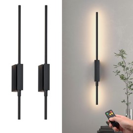 Coinmit 6000mAh Battery Operated Wall Sconces with Remote Control, Black Wireless Dimmable Black Wall Lights Set of 2, Rechargeable LED Wall Lamp for Living Room Bedroom Hallway, 27.6Inch, 2 PCS