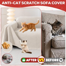 Cat Scratch Furniture Protector - Anti-Slip, Waterproof Sofa Cover to Keep Cats Off, Pet-Friendly Couch Protectors for 3 Cushion Couch, Khaki Anti-Scratch Couch Cover for Pets and Kids 118"X71"