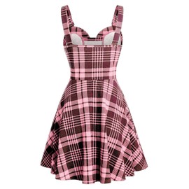 DRESSFO Women's Gothic Plaid Lace-up Dress - Retro 1950s Empire Waist (Light Pink/1X)