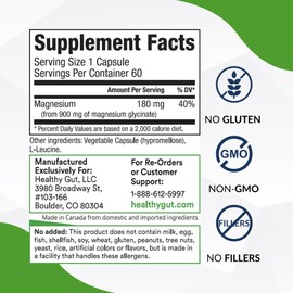 Healthy Gut Magnesium-HP | Ultra Pure Glycinate with Zero Fillers | 180 mg Magnesium Glycinate | 60 Servings
