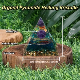 QINJIEJIE Large Crystal Pyramid Orgonite Pyramid Gemstone Stone Amethyst Green Aventurine Resin Pyramid Meditation Natural Reiki Spiritual Decoration Esoteric Gifts 6 cm