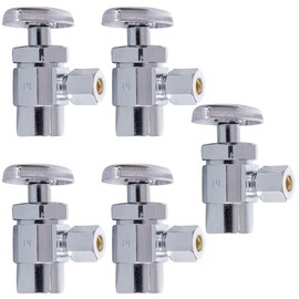 Midline Valve 71212QS-OM-5 Water Supply Stop Valve with Multi-Turn Wheel; Angle Shut-off for Toilet, Sink, Dishwasher, Heater; 1/2'' SWT x 3/8'' Compression; Chrome Plated Brass (5 PK)