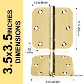 6 Pack 3.5 Inch Heavy Duty Stainless Steel Ball Bearing Door Hinges - Non-Removable Pin with 5/8" Rounded Corners for Interior & Exterior Doors (Gold)