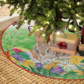 Easter Bunnies Eggs Soft Christmas Tree Skirt, Easter Tree Skirt for Easter Decorations Indoor Outdoor 36 Inches