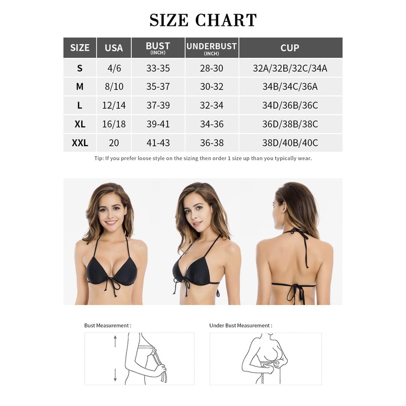 RELLECIGA - Bikini triangular para mujer, Negro -, Small