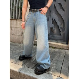 DFGIGT Men's Baggy Hip Hop Jeans Wide Leg Skater Denim Pants Casual Loose Fit Long Trousers Streetwear Jinco Jeans Oversized Relaxed Y2k 2000s Extreme Motion Skateboard Light Blue,A11 Blue,Medium