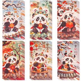 Chinese Red Envelopes Hong Bao Lucky Money Envelopes 2025, Chinese New Year Red Pockets Cash New Year of Snake Hong Bao Li Xi Fancy Envelopes for Spring Festival, Birthday and Wedding Panda 24 Pcs