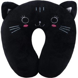 GOTOTOP U-Shaped Neck Pillow, Black Cat Neck Pillow, PP Cotton, Washable, Children's Travel Pillow, Sleeping Pillow for Car, Plane, 26 x 28 x 5 cm