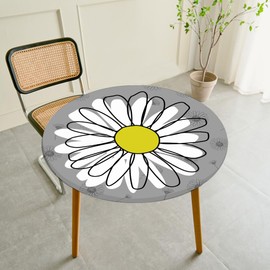 Chickwin-Shop Washable Round Tablecloth, 120 cm, Elastic Lotus Effect Tablecloth, Outdoor 3D Print, White Tablecloths, Daisy Table Cloth for Garden, Restaurant, Ideal for 100 cm - 110 cm