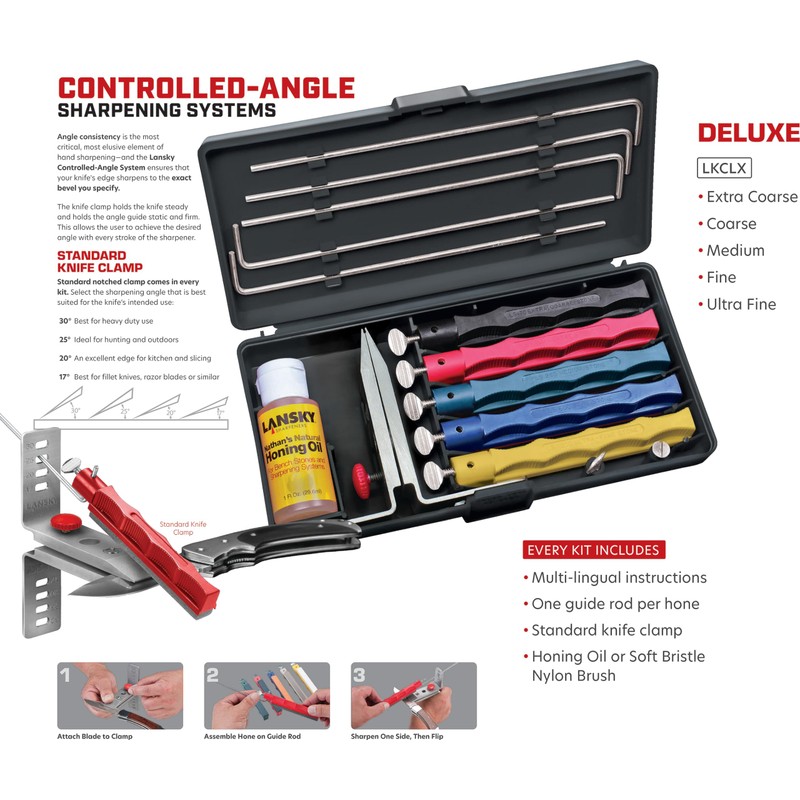 Lansky Deluxe Knife Sharpening System: 5-Stone Ceramic Knife Sharpener Kit