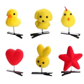 6pcs Funny Cartoon Plush Duck Chicken Dog Rabbit Star Hair Clip Red Heart Hair Pin Animal Hairpin Girls Metal Duckbill Clip Barrettes Hair Accessories