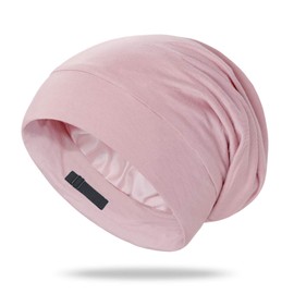 OLESILK Silk Sleep-Cap for Women, Silk-Bonnet Sleeping for Curly Hair, Silk Hair Wrap Night Cap, Beanie Hat, Pink