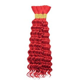 Hxxcoup Human Braiding Hair for Boho Braids, Deep Wave, Bulk Total 150 g, 3 Bundles, 34 34 34 Inch Human Hair Extension, Unprocessed, No Weft, Red Colour for Women