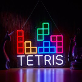Roouneon Tetris Neon Sign for Gamer Wall Décor with Dimmable Switch LED Game Room Art Neon Signs Light