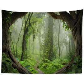 BELECO Enchanted Misty Forest Tapestry Backdrop Jungle Tree Cave Nature Scenic Tapestry Wall Hanging Forest Path Scenery Tapestries Psychedelic Tapestry for Bedroom Living Room Dorm Decor