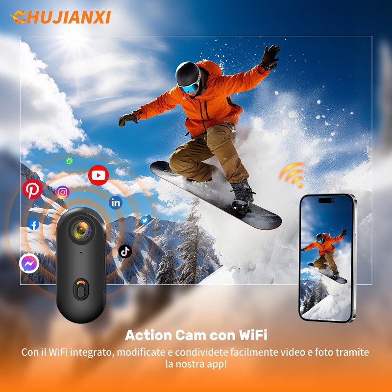 Chujianxi Mini Action Cam WiFi, Indossabile Body Cam1080P, Subacquea