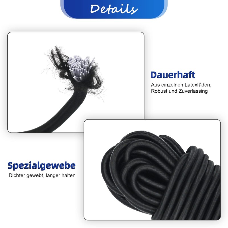 suruikei Rubber Cord 6 mm 15 m Black, Elastic Expander