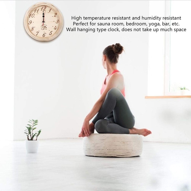 Fdit 23 cm Diameter Sauna Clock Wall Hanging Wooden Clock