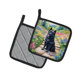 Caroline's Treasures Schipperke Spring Path Pair of Pot Holders Kitchen Heat Resistant Pot Holders Sets Oven Hot Pads for Cooking Baking BBQ, 7 1/2 x 7 1/2