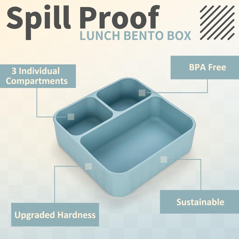 Silicone Bento Box 3 Compartment Lunch Containers,Reusable Lunch Box Containers