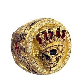 Awmnjtmgpw 18K gold crown full diamond unique skull crown skull with diamond dripping oil temperament cubic zircon ring men's fashion birthday party wedding engagement ring size 6-10 (Size 7), Size 7, 18k Gold,Gold
