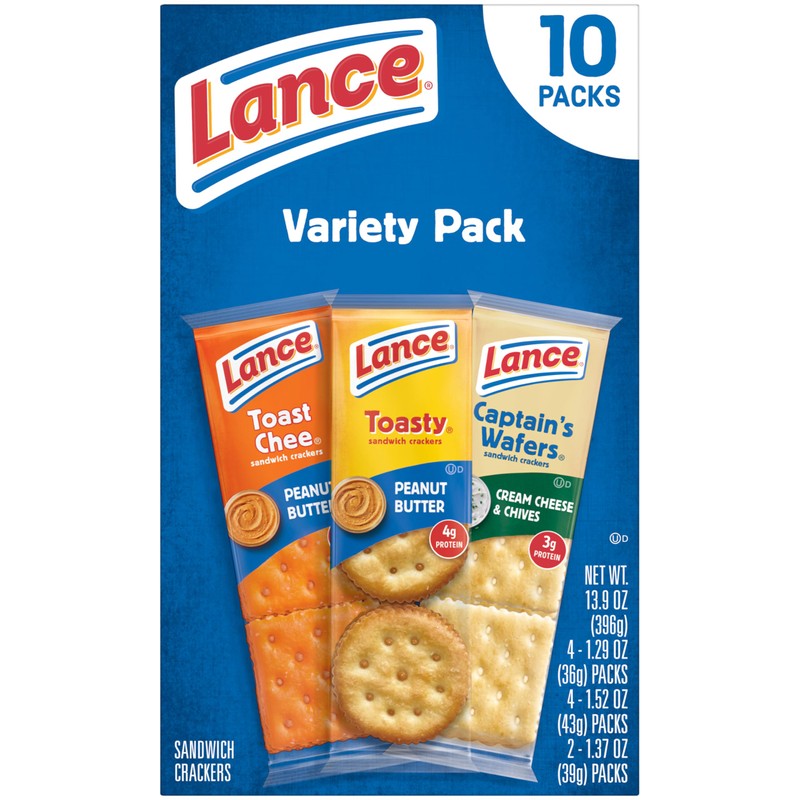 Lance Sandwich Crackers, Variety Pack, 3 Flavors, 10 Individually Wrapped