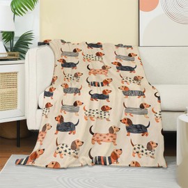 UNDAHIS Dachshund Pattern Blanket, Soft Warm Cozy Cute Sausage Dogs Throw Blanket Gifts for Adults Kids Women, Lightweight Fuzzy Comfy Flannel Blankets for Couch, Travel, Bed, House Decor 60×50 Inch