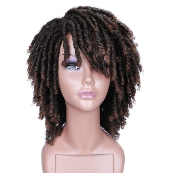 HANNE Dreadlock Wig Short Twist Wigs for Black Women and Men Afro Curly Synthetic Wig (T1B/30)