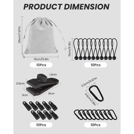 Frstem Portable Weight Bag for Curtains, Sandbag Gazebo Tablecloths Weights Outdoor | 10 Sets Linen Weight Bags, Clips, D-Rings & Elastic Ropes