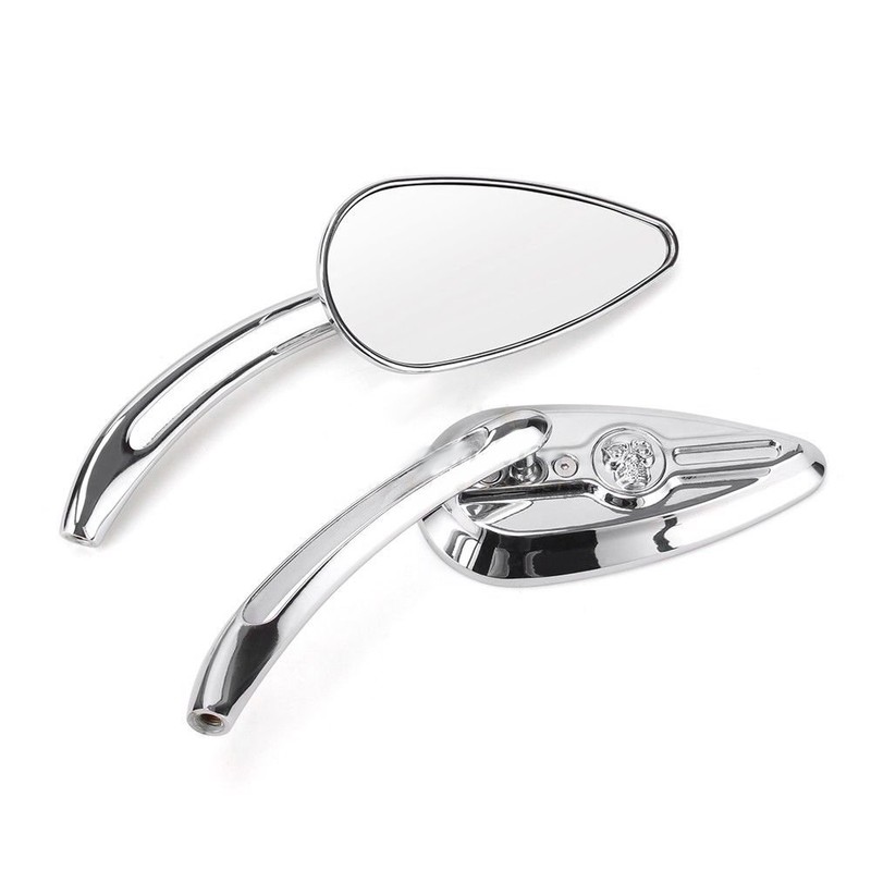 Chrome Skull Teardrop Aluminum Rearview Side Mirrors fits for Harley