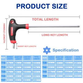 Bike Torx Key Wrench Set - T10-T50 T Handle Star Key, Bicycle Metric Long Arm Torx End Hex Key Wrenches Tool Kits with Double Torx Head for Bike Pedal Handlebar Disc Brake Mount Repair,9Pcs